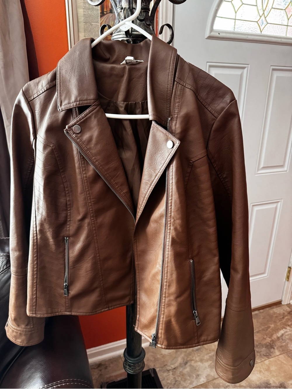 Cato Brown Faux Leather Moto Jacket